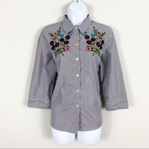 Foxcroft Embroidered Pinstripe Button Down